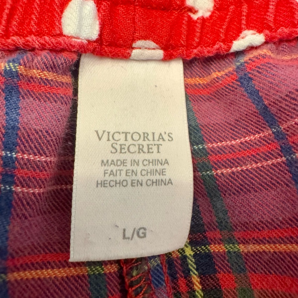 Victoria's Secret Women’s Plaid Pajama Set with Polka Dot Trim Size L - Picture 5 of 7